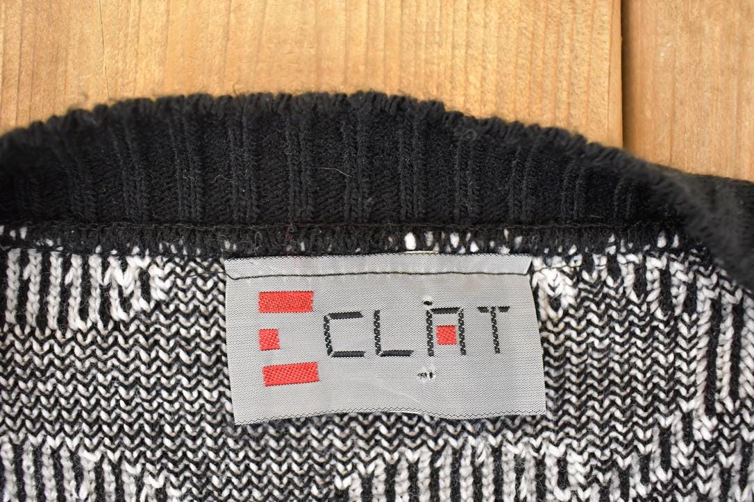 Vintage 1990s Eclat Abstract Knit Cardigan Sweater Women's XL from propervintagecanada