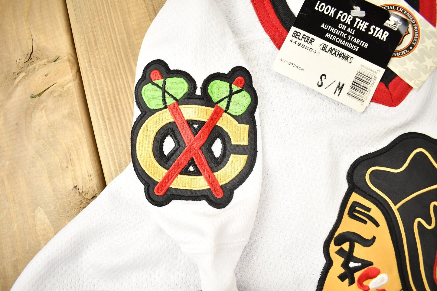 Vintage 1990s Ed Belfour Chicago Blackhawks Deadstock Starter NHL Hockey Jersey Men's M from propervintagecanada