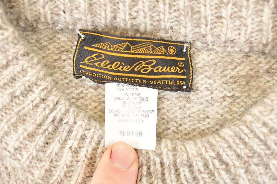 Vintage 1990s Eddie Bauer Abstract Wool Knit Sweater Men's M from propervintagecanada