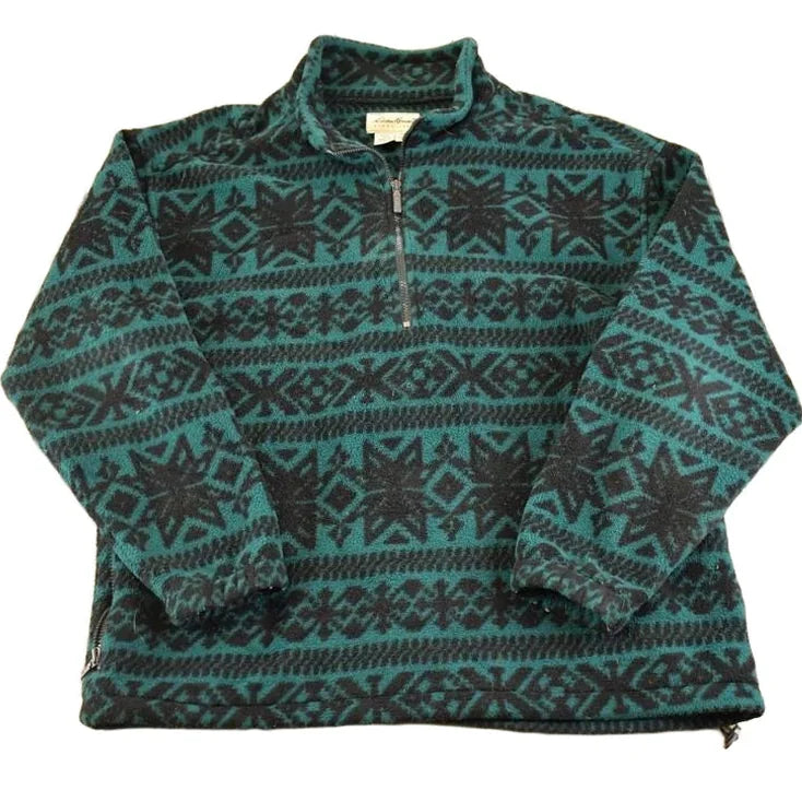 Vintage 1990s Eddie Bauer AOP Pocket Fleece Full Zip Sweater Men's L from propervintagecanada