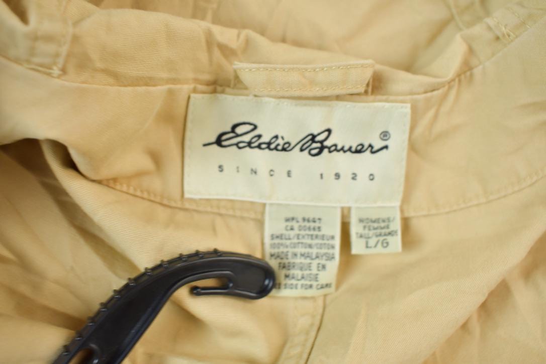 Vintage 1990s Eddie Bauer Beige Hooded Parka Jacket Women's Large from propervintagecanada