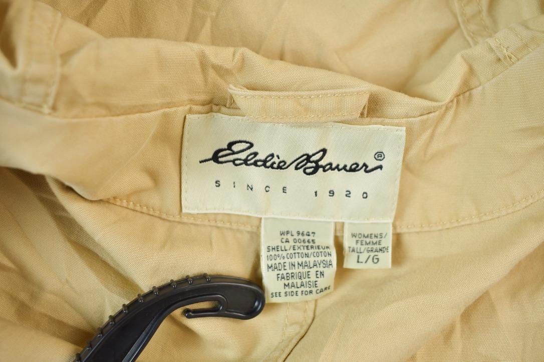 Vintage 1990s Eddie Bauer Beige Hooded Parka Jacket Women's Large from propervintagecanada