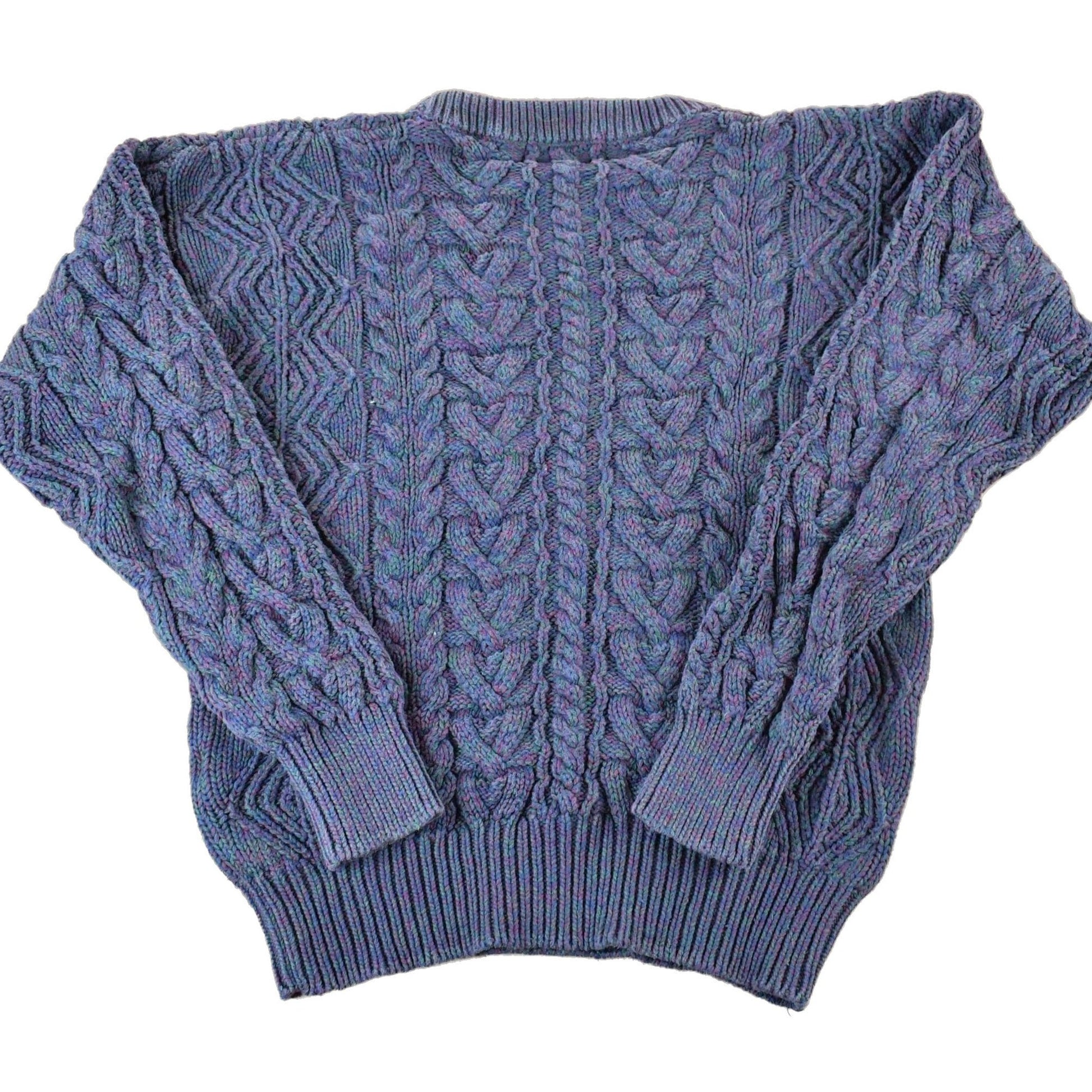 Vintage 1990s Eddie Bauer Cable Knit Abstract Pattern Crewneck Sweater Made In Hong Kong Men's Small from propervintagecanada