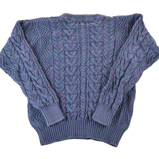 Vintage 1990s Eddie Bauer Cable Knit Abstract Pattern Crewneck Sweater Made In Hong Kong Men's Small from propervintagecanada
