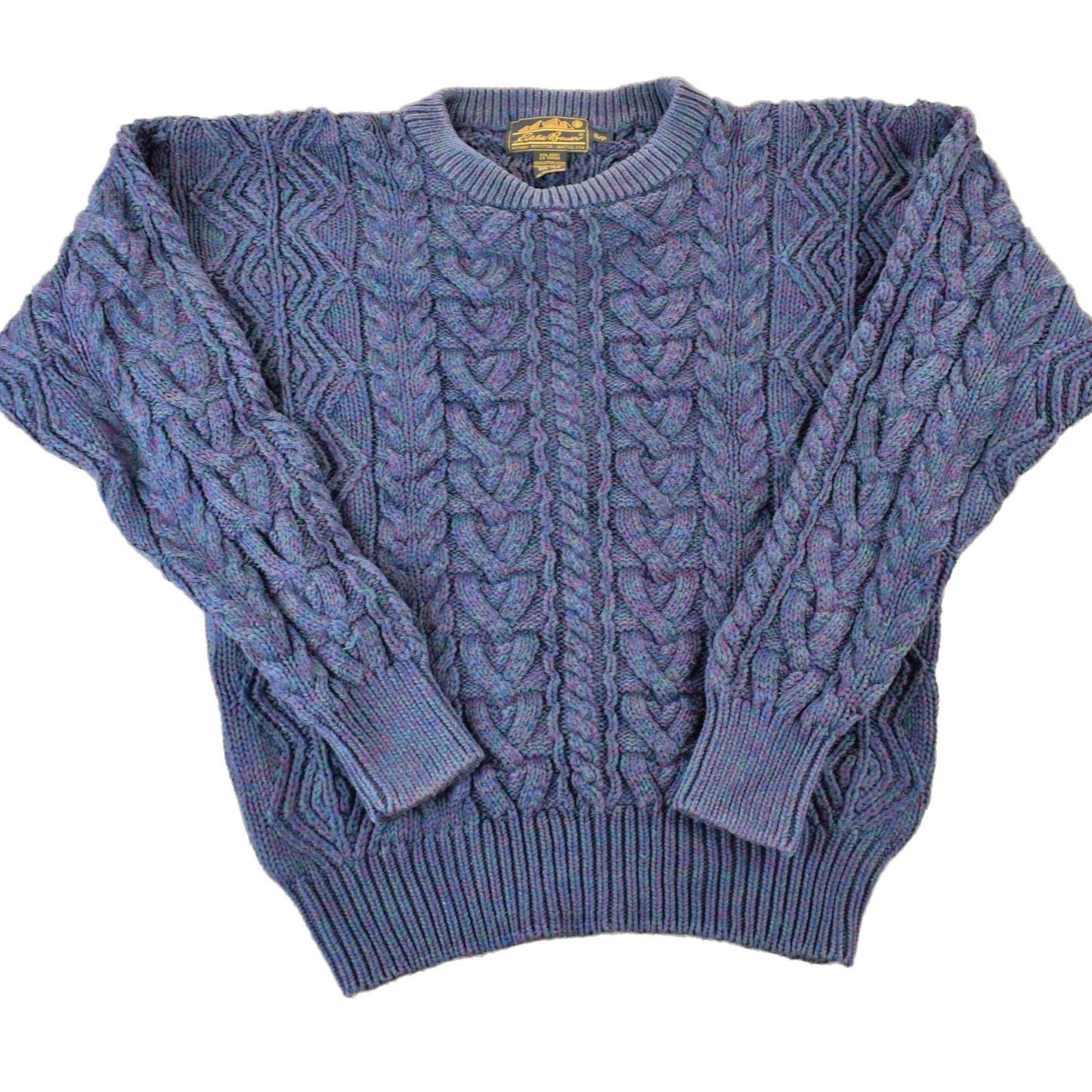 Vintage 1990s Eddie Bauer Cable Knit Abstract Pattern Crewneck Sweater Made In Hong Kong Men's Small from propervintagecanada