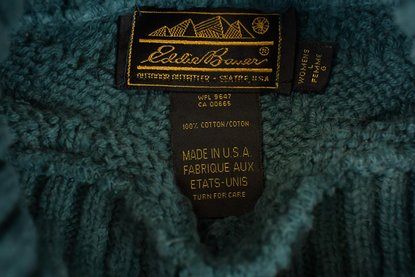 Vintage 1990s Eddie Bauer Cable Knit Turtleneck Sweater Womens L from propervintagecanada