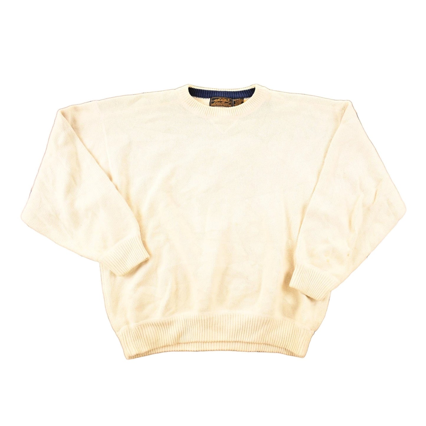 Vintage 1990s Eddie Bauer Cream Chunky Knit Crewneck Sweater Mens L from propervintagecanada