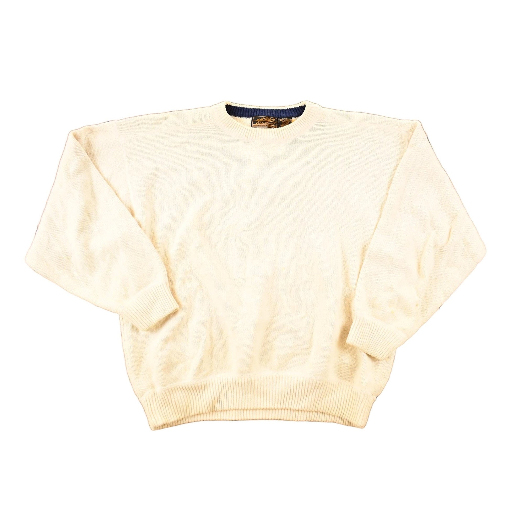 Vintage 1990s Eddie Bauer Cream Chunky Knit Crewneck Sweater Mens L from propervintagecanada