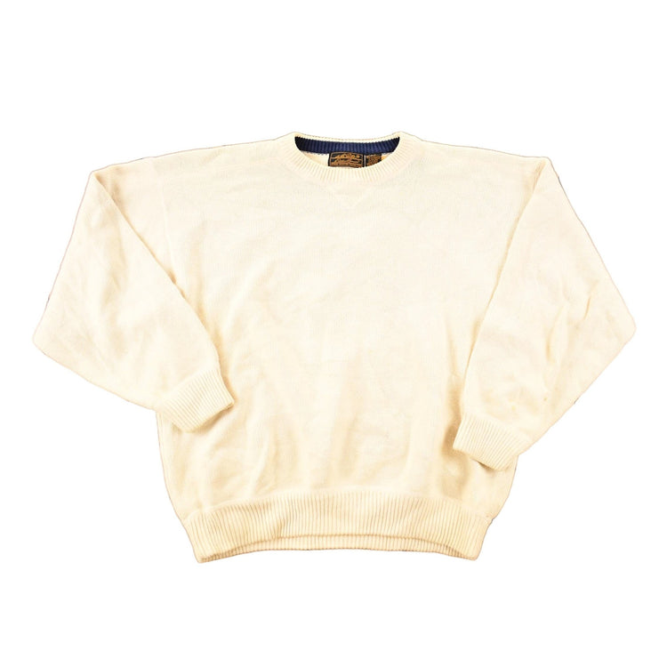 Vintage 1990s Eddie Bauer Cream Chunky Knit Crewneck Sweater Mens L from propervintagecanada