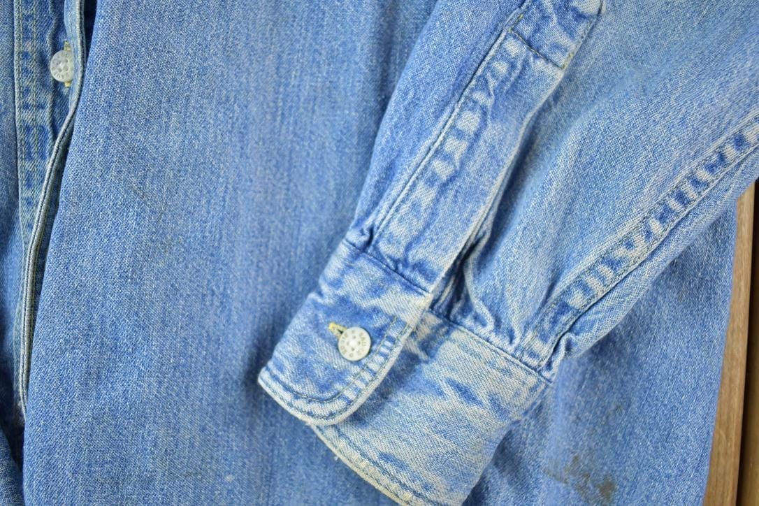 Vintage 1990s Eddie Bauer Denim Button Up Western Style Shirt Men's Medium from propervintagecanada