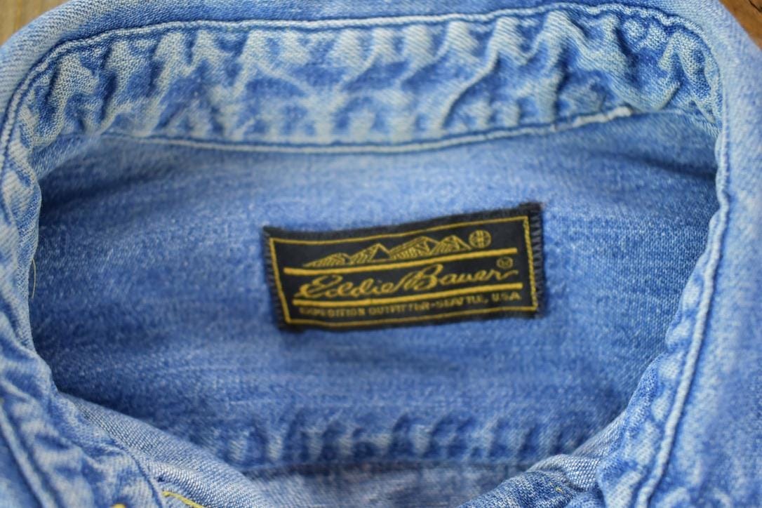 Vintage 1990s Eddie Bauer Denim Button Up Western Style Shirt Men's Medium from propervintagecanada