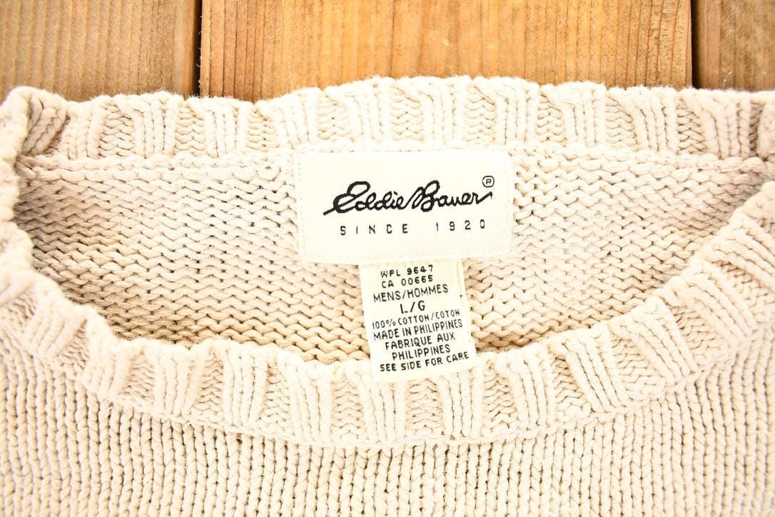 Vintage 1990s Eddie Bauer Knit Abstract Pattern Crewneck Sweater Mens L from propervintagecanada