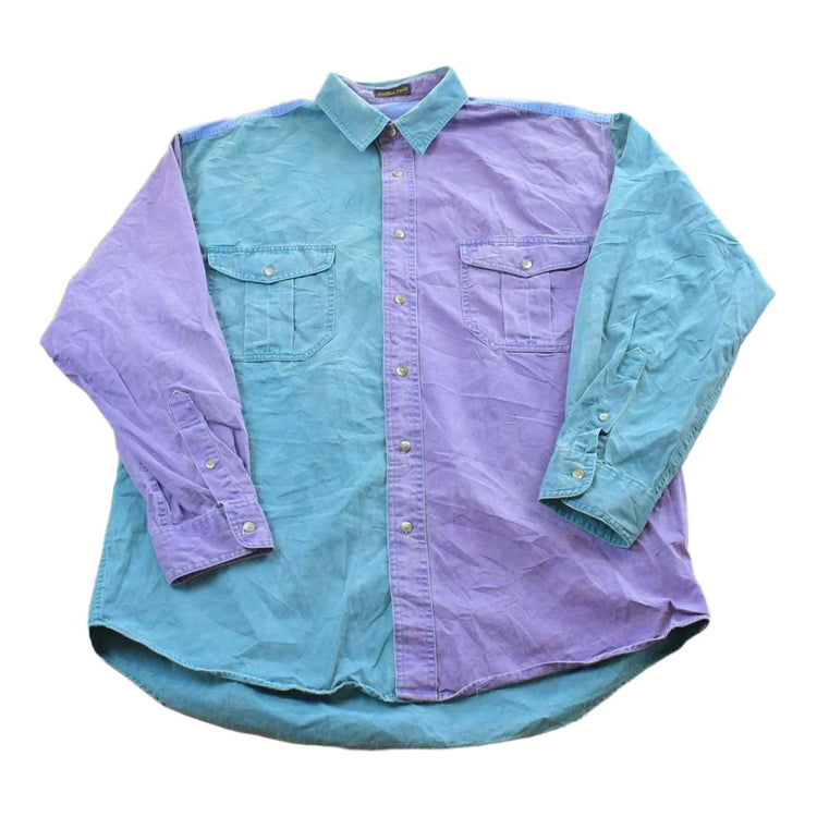 Vintage 1990s Eddie Bauer Rufton Twill Color Block Button Up Shirt Men's L from propervintagecanada