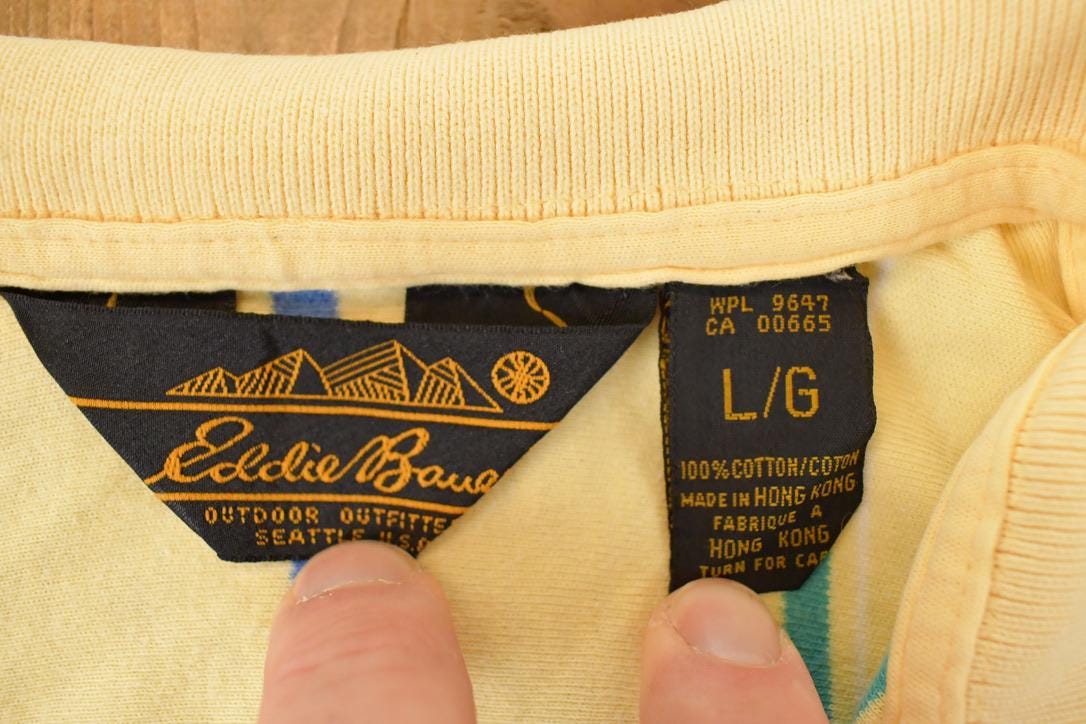 Vintage 1990s Eddie Bauer Striped Button Up Shirt Men's L / Funky Crazy Pattern / Preppy Style / Boxy Fit from propervintagecanada