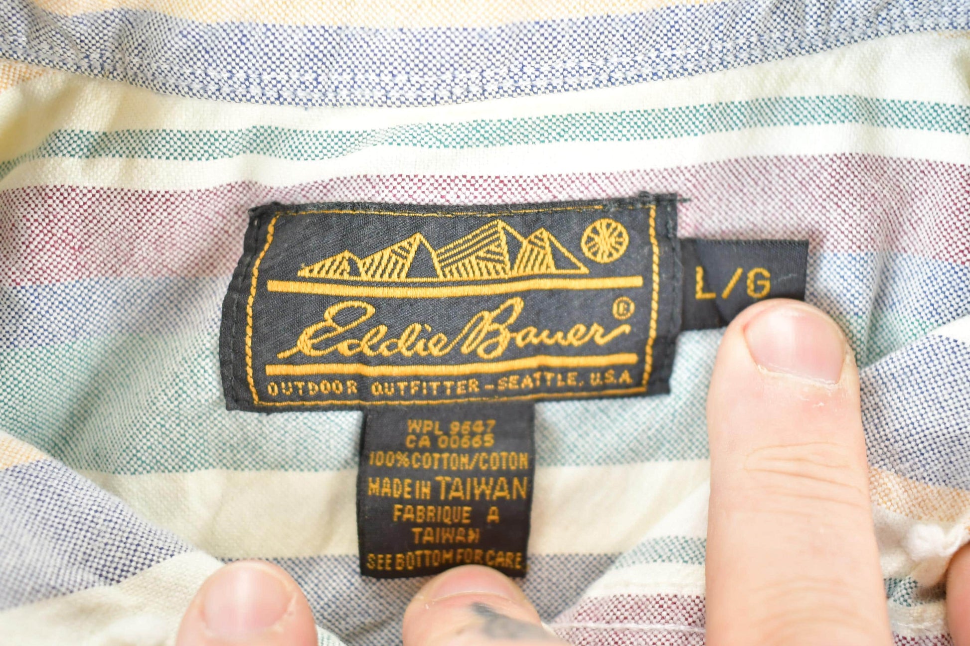 Vintage 1990s Eddie Bauer Striped Button Up Shirt Mens L from propervintagecanada