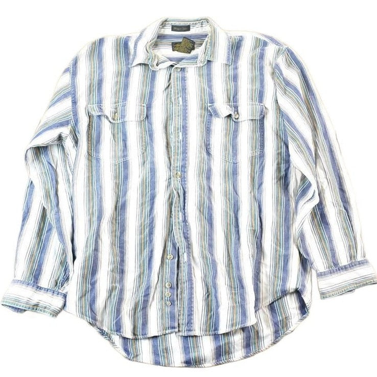 Vintage 1990s Eddie Bauer Striped Button Up Shirt Mens L from propervintagecanada