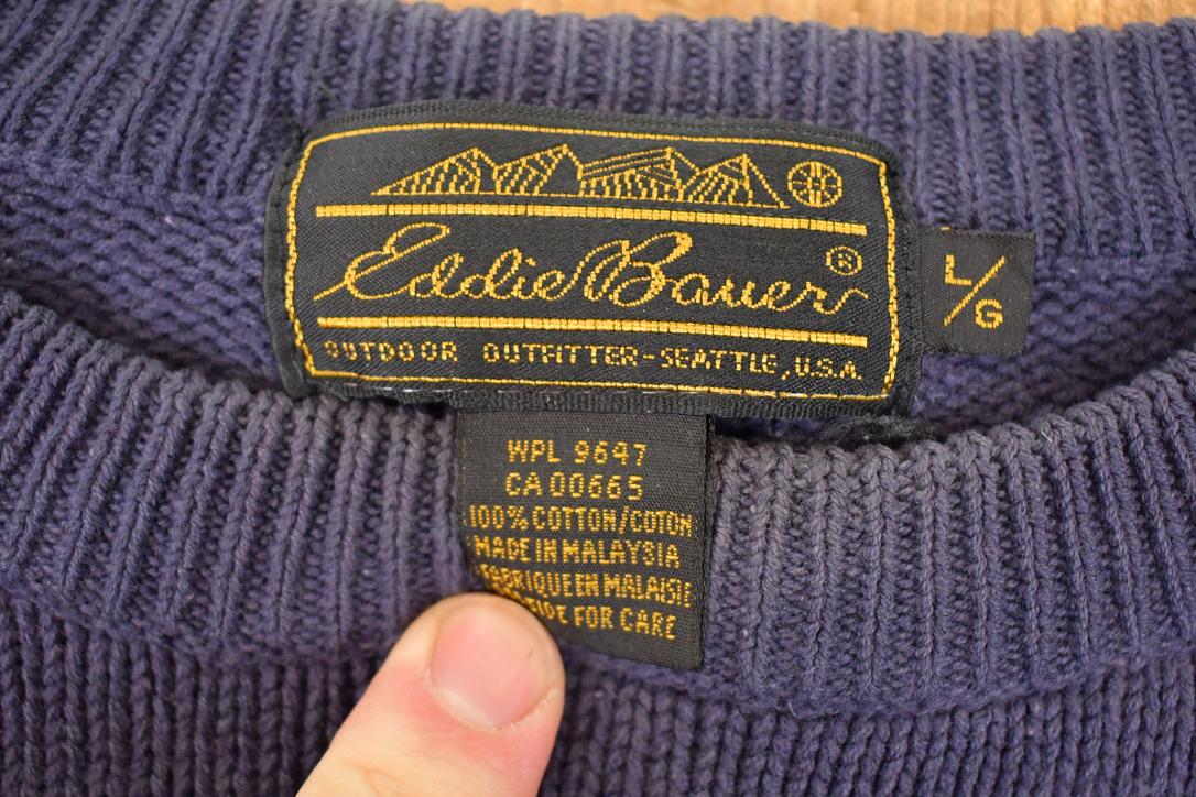 Vintage 1990s Eddie Bauer Striped Knit Crewneck Sweater Men's L from propervintagecanada