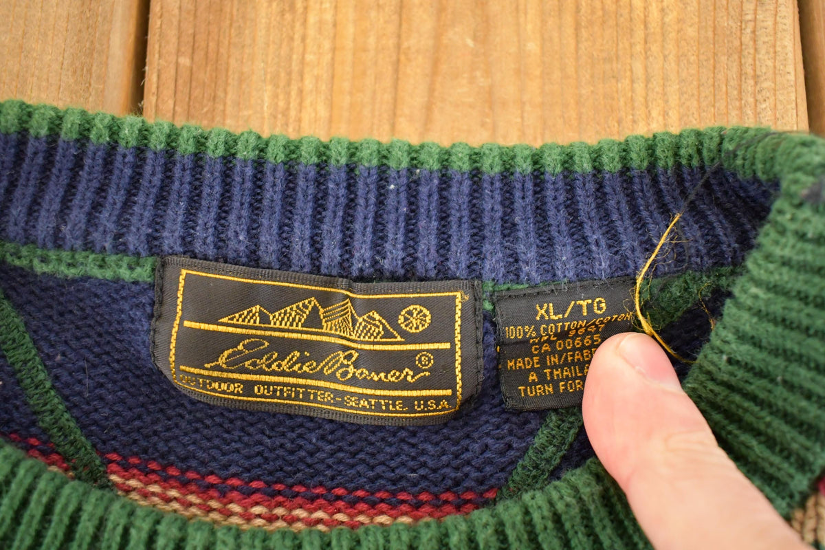 Vintage 1990s Eddie Bauer Striped Knit Crewneck Sweater Men's XL from propervintagecanada