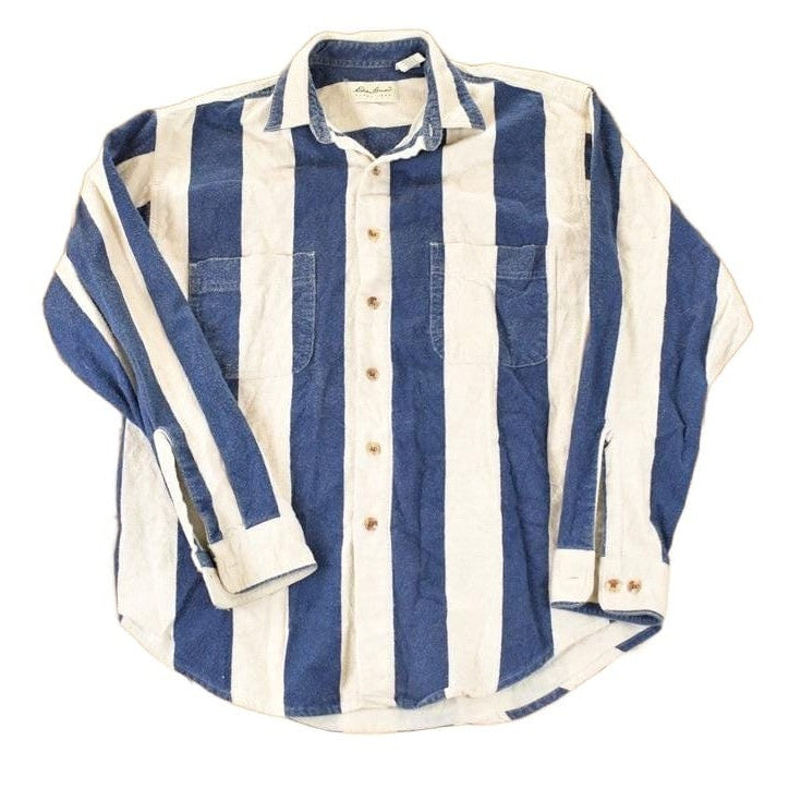 Vintage 1990s Eddie Bauer Vertical Stripe Western Style Button Up Shirt Men's Large from propervintagecanada