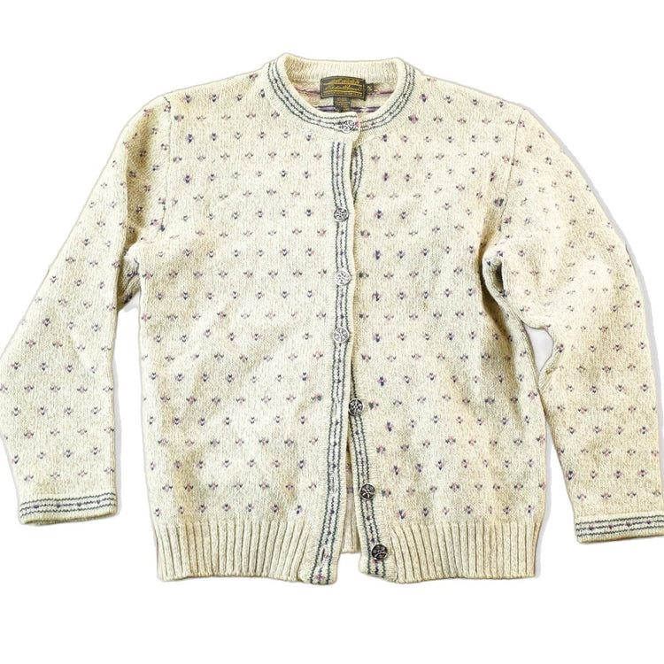 Vintage 1990s Eddie Bauer Wool Knit Abstract Knit Cardigan Sweater Womens S-M from propervintagecanada