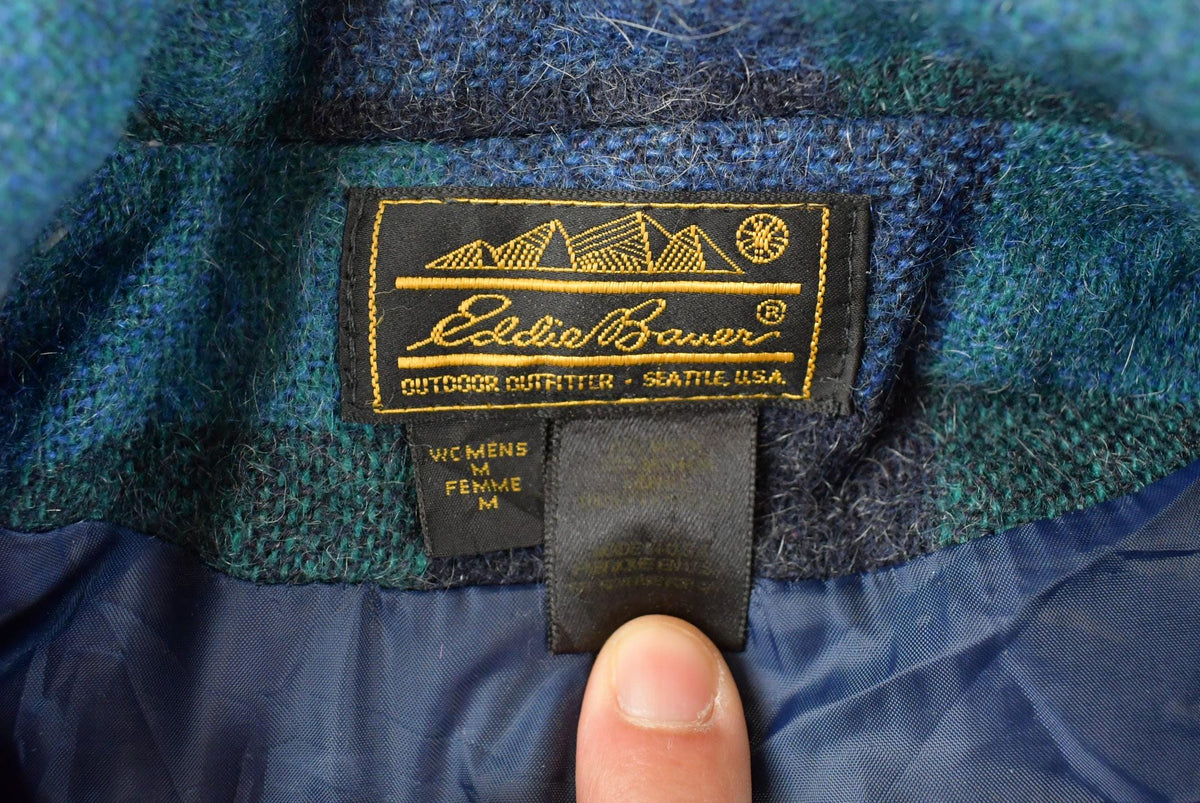 Vintage 1990s Eddie Bauer Wool knit Plaid Coat Jacket Women's XL / 90s Streetwear / Outerwear / Outdoors from propervintagecanada