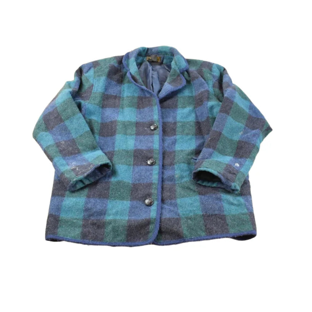 Vintage 1990s Eddie Bauer Wool knit Plaid Coat Jacket Women's XL / 90s Streetwear / Outerwear / Outdoors from propervintagecanada