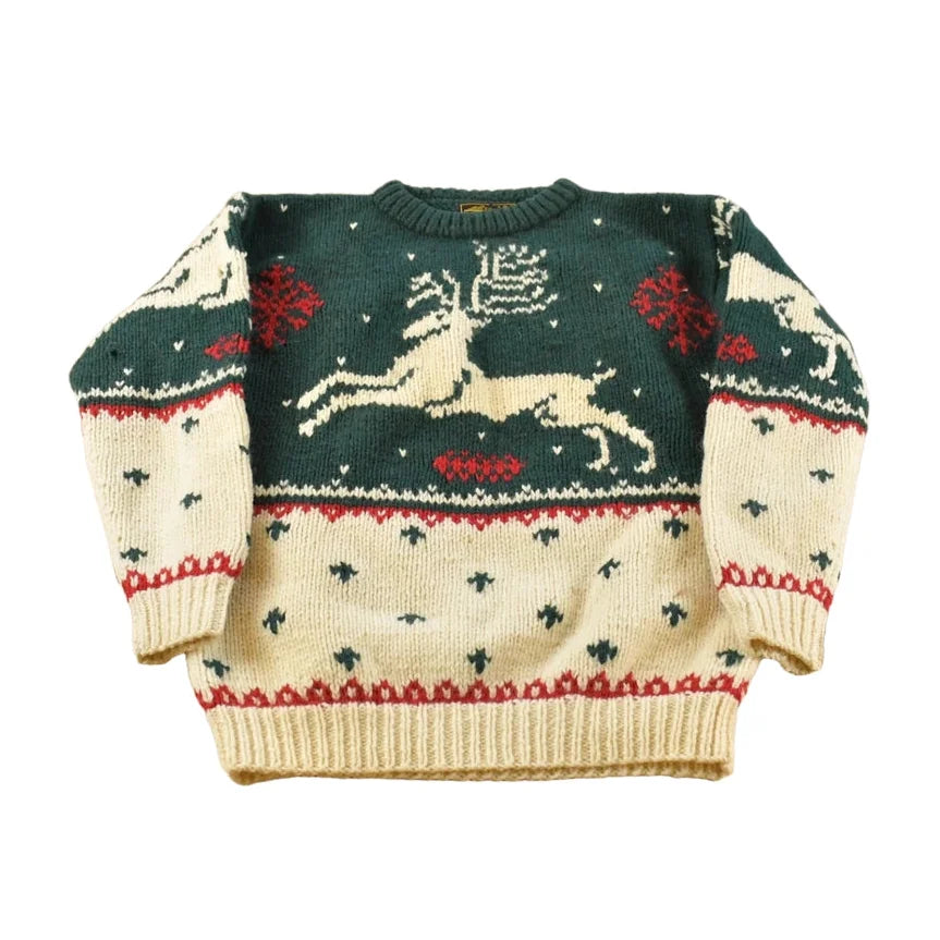 Vintage 1990s Eddie Bauer Wool Knit Reindeer Crewneck Sweater Men's S from propervintagecanada