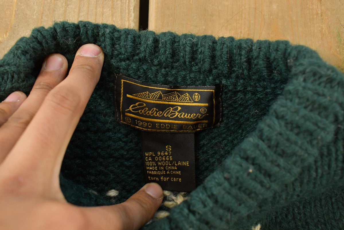 Vintage 1990s Eddie Bauer Wool Knit Reindeer Crewneck Sweater Men's S from propervintagecanada