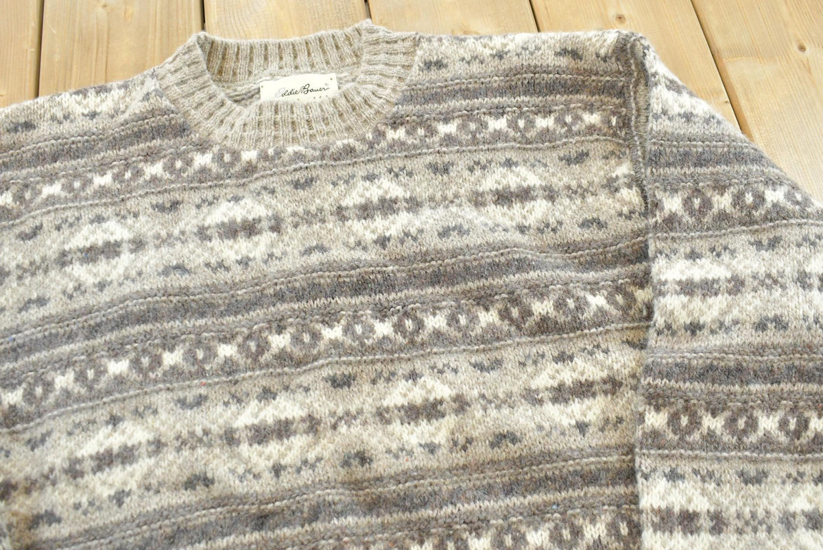 Vintage 1990s Eddie Bauer Wool Knit Striped Crewneck Sweater Men's M from propervintagecanada