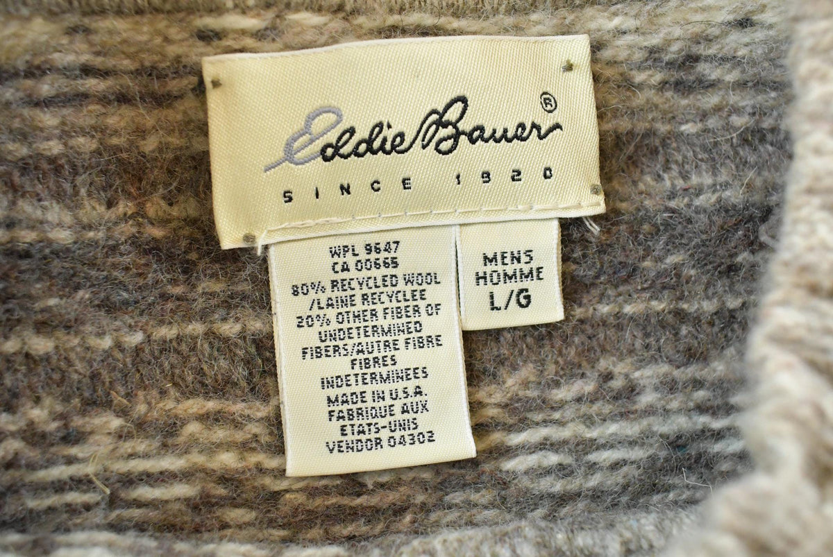 Vintage 1990s Eddie Bauer Wool Knit Striped Crewneck Sweater Men's M from propervintagecanada