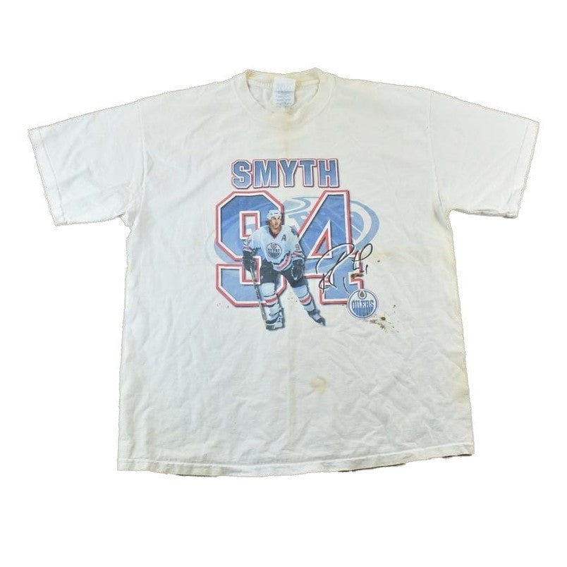 Vintage 1990s Edmonton Oilers Ryan Smith 94 NHL Graphic T-Shirt Men's Large from propervintagecanada
