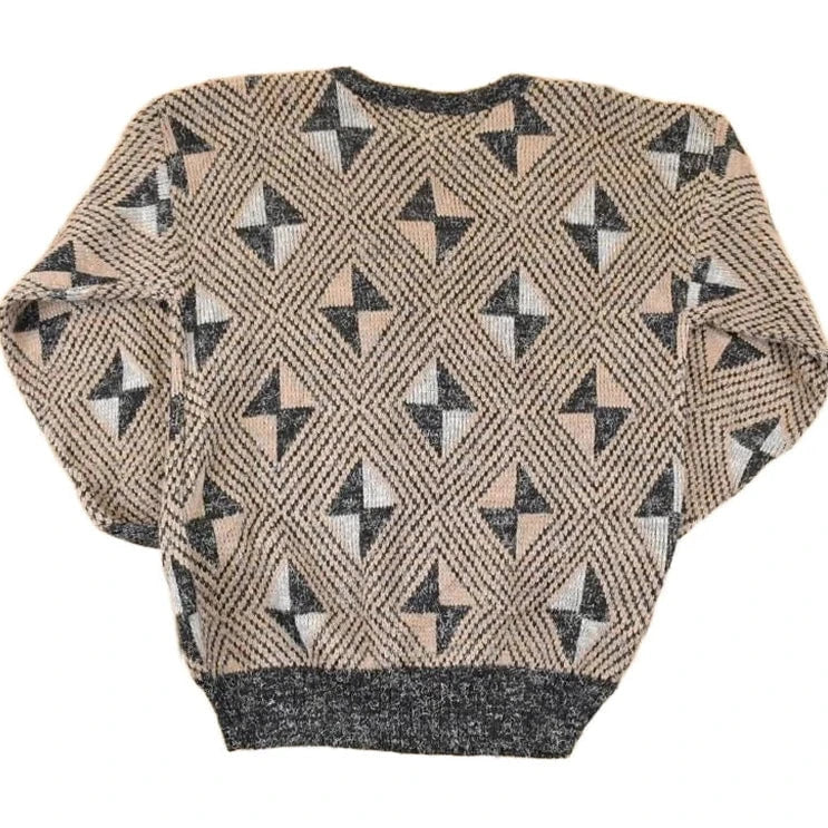 Vintage 1990s Elegant Abstract Knit Crewneck Sweater Mens M from propervintagecanada