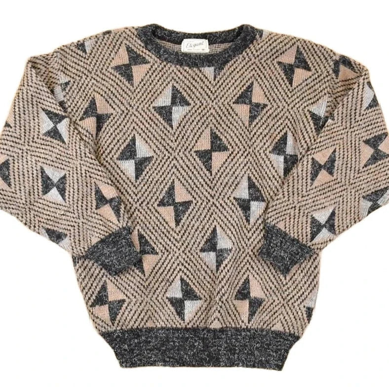 Vintage 1990s Elegant Abstract Knit Crewneck Sweater Mens M from propervintagecanada