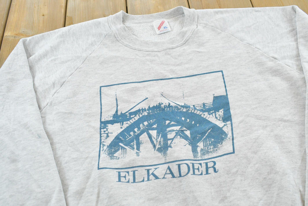 Vintage 1990s Elkader Bridge Iowa Souvenir Raglan Crewneck Sweatshirt Men's M / Made in USA / Travel Vacation Destination / 90s Streetwear from propervintagecanada