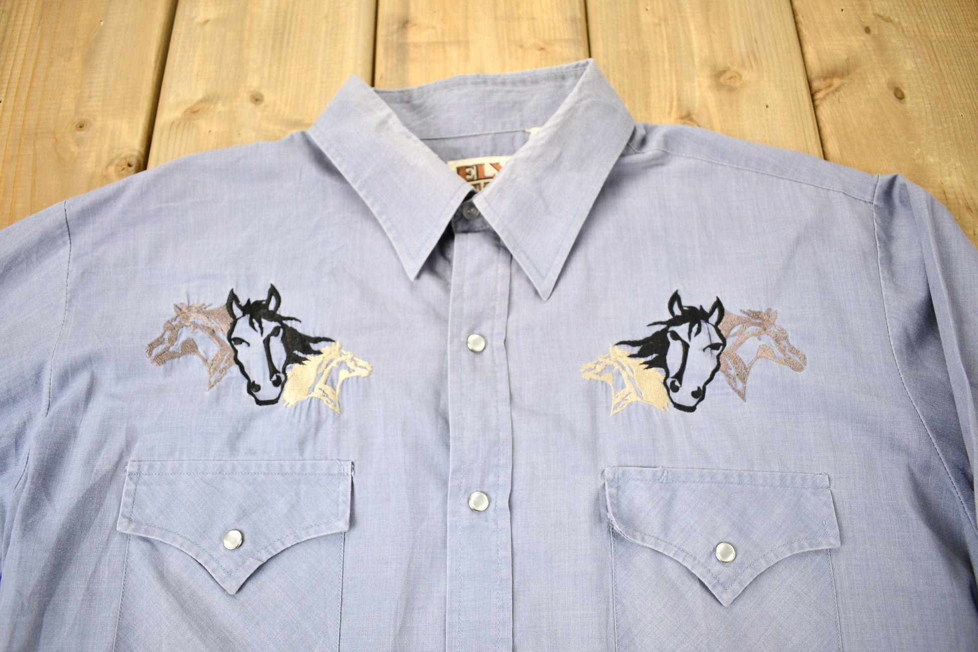 Vintage 1990s Ely Cattleman Horse Graphic Western Style Button Up Shirt Men's Large from propervintagecanada