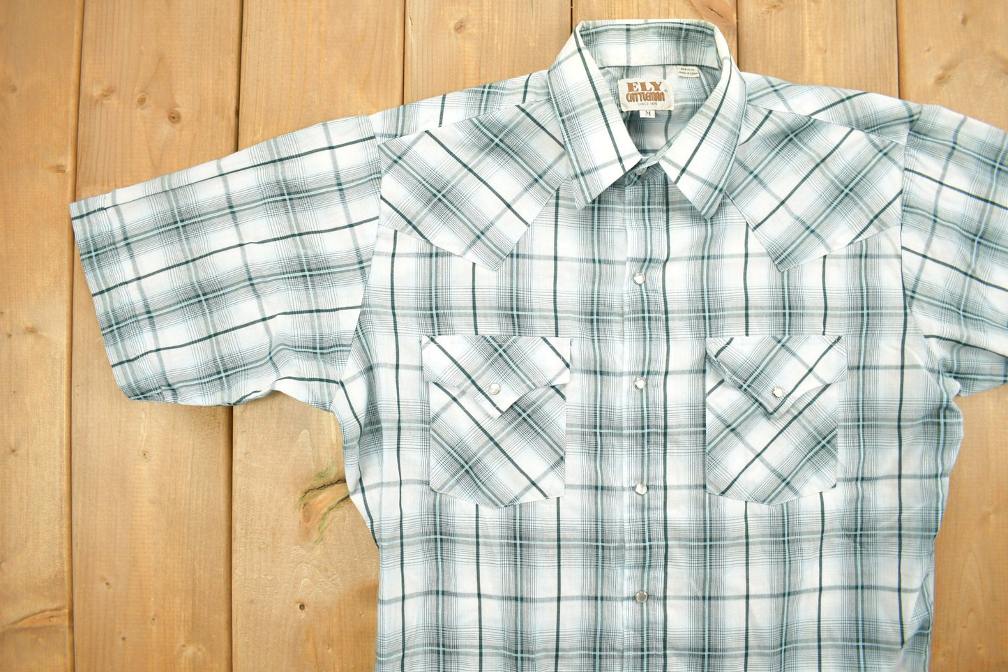 Vintage 1990s Ely Cattleman Western Flannel Button Up Short Sleeve Shirt Men's Medium from propervintagecanada