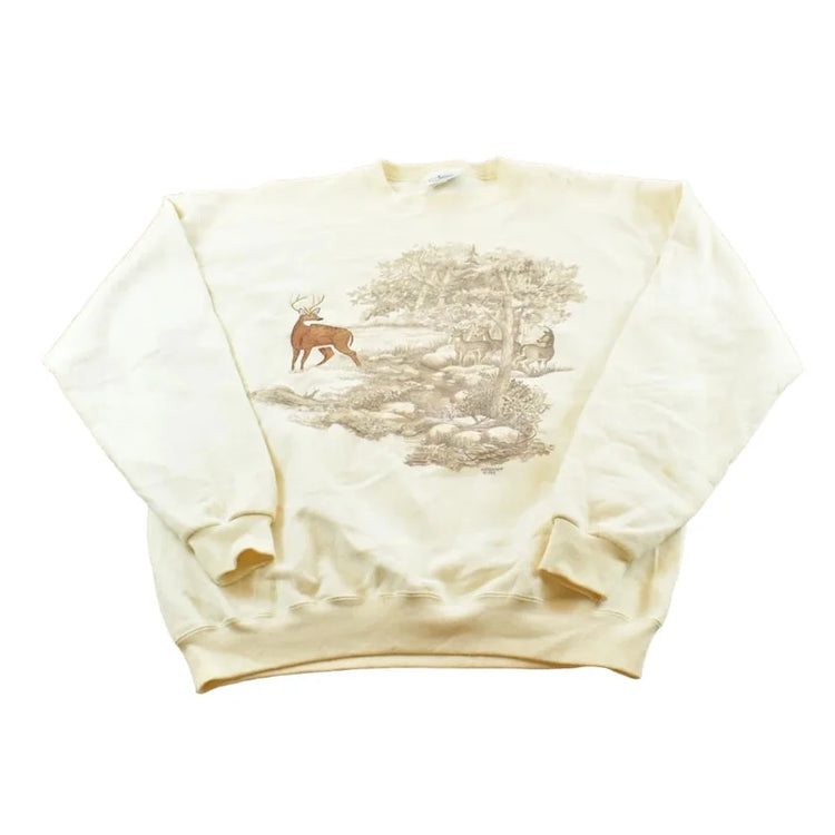 Vintage 1990s Embroidered Deer Crewneck Sweatshirt Men's XL from propervintagecanada
