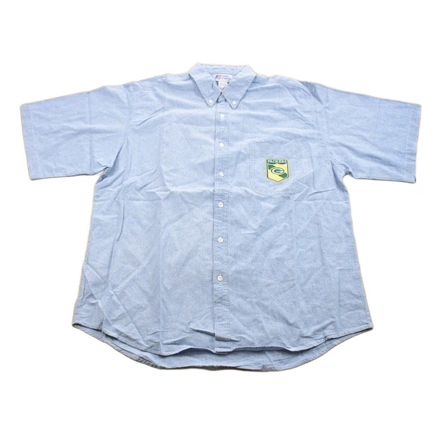 Vintage 1990s Embroidered Green Bay Packers NFL Denim Button Up T-Shirt Men's 2XL from propervintagecanada