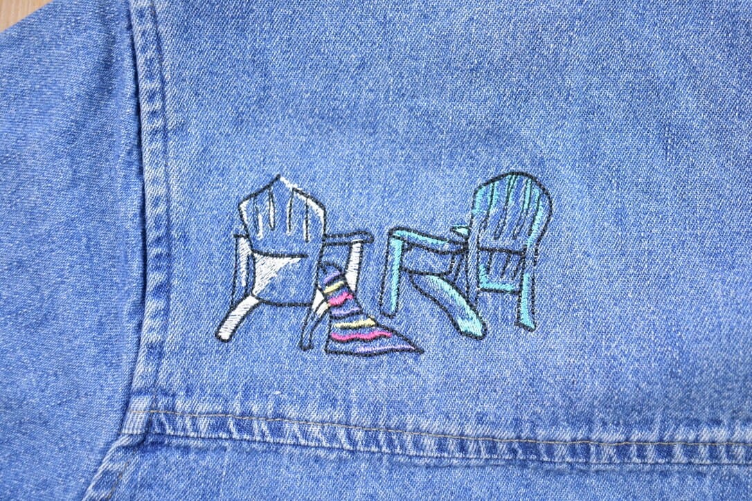 Vintage 1990s Embroidered Jean Button Up Shirt Men's XL from propervintagecanada