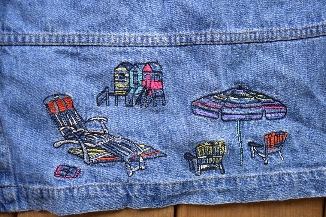 Vintage 1990s Embroidered Jean Button Up Shirt Men's XL from propervintagecanada