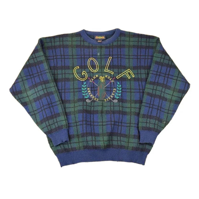 Vintage 1990s Embroidered Knit Golf Crewneck Sweater Mens L from propervintagecanada