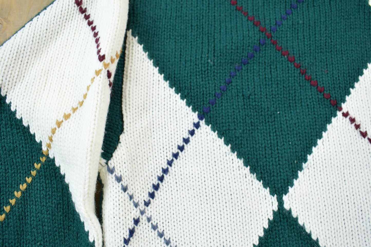Vintage 1990s Emerald Argyle Wool Knit Sweater Men's Large from propervintagecanada