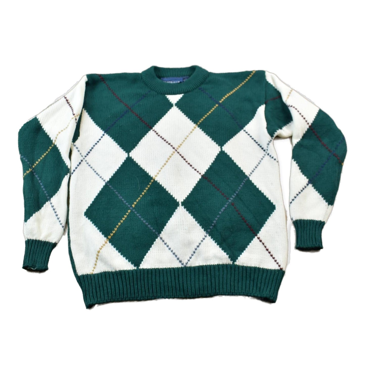 Vintage 1990s Emerald Argyle Wool Knit Sweater Men's Large from propervintagecanada