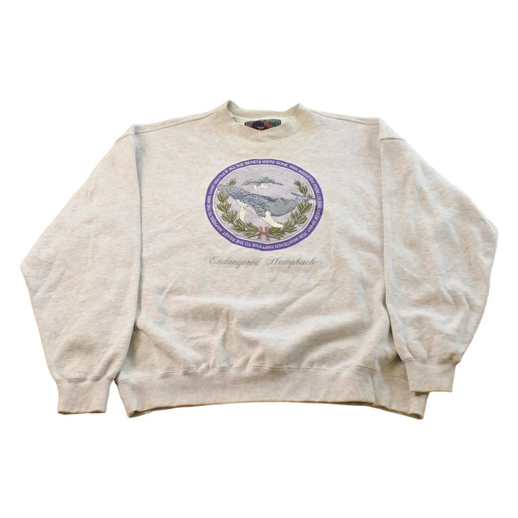 Vintage 1990s Endangered Humpback Whale Graphic Crewneck Sweatshirt Men's XL from propervintagecanada