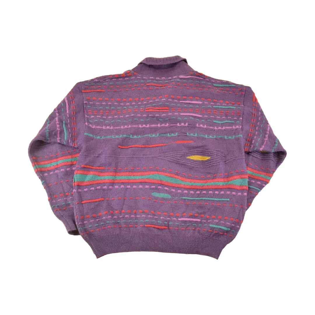 Vintage 1990s Enzo Lorenzo Shawl Knit Abstract Sweater Men's L from propervintagecanada