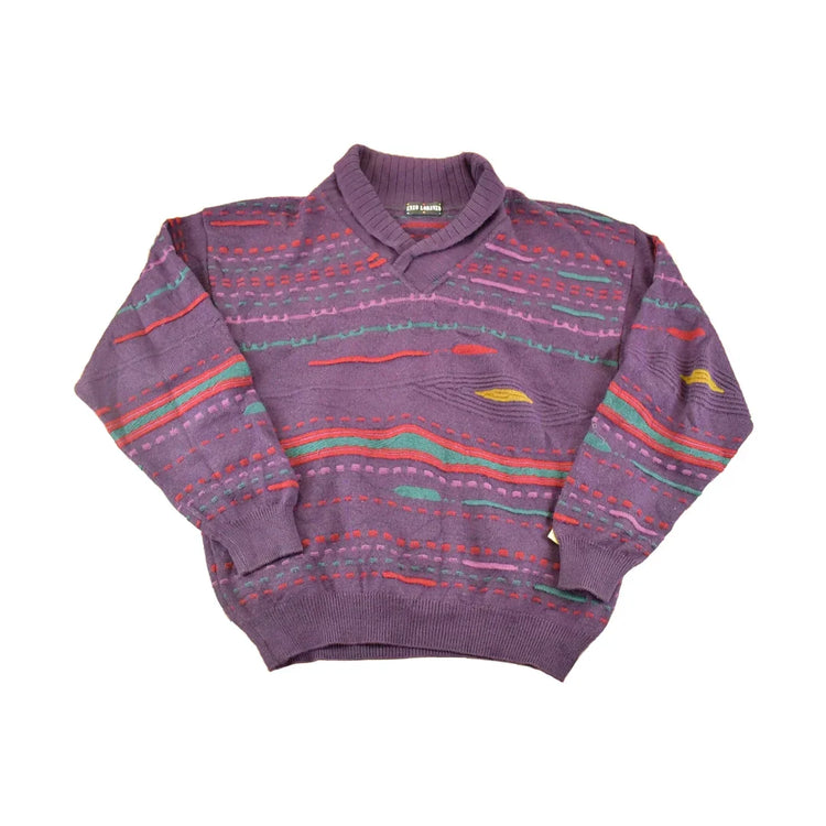 Vintage 1990s Enzo Lorenzo Shawl Knit Abstract Sweater Men's L from propervintagecanada