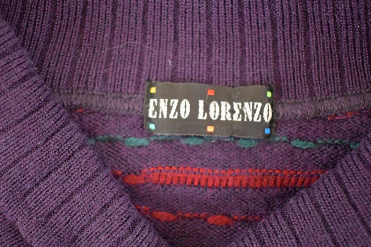 Vintage 1990s Enzo Lorenzo Shawl Knit Abstract Sweater Men's L from propervintagecanada