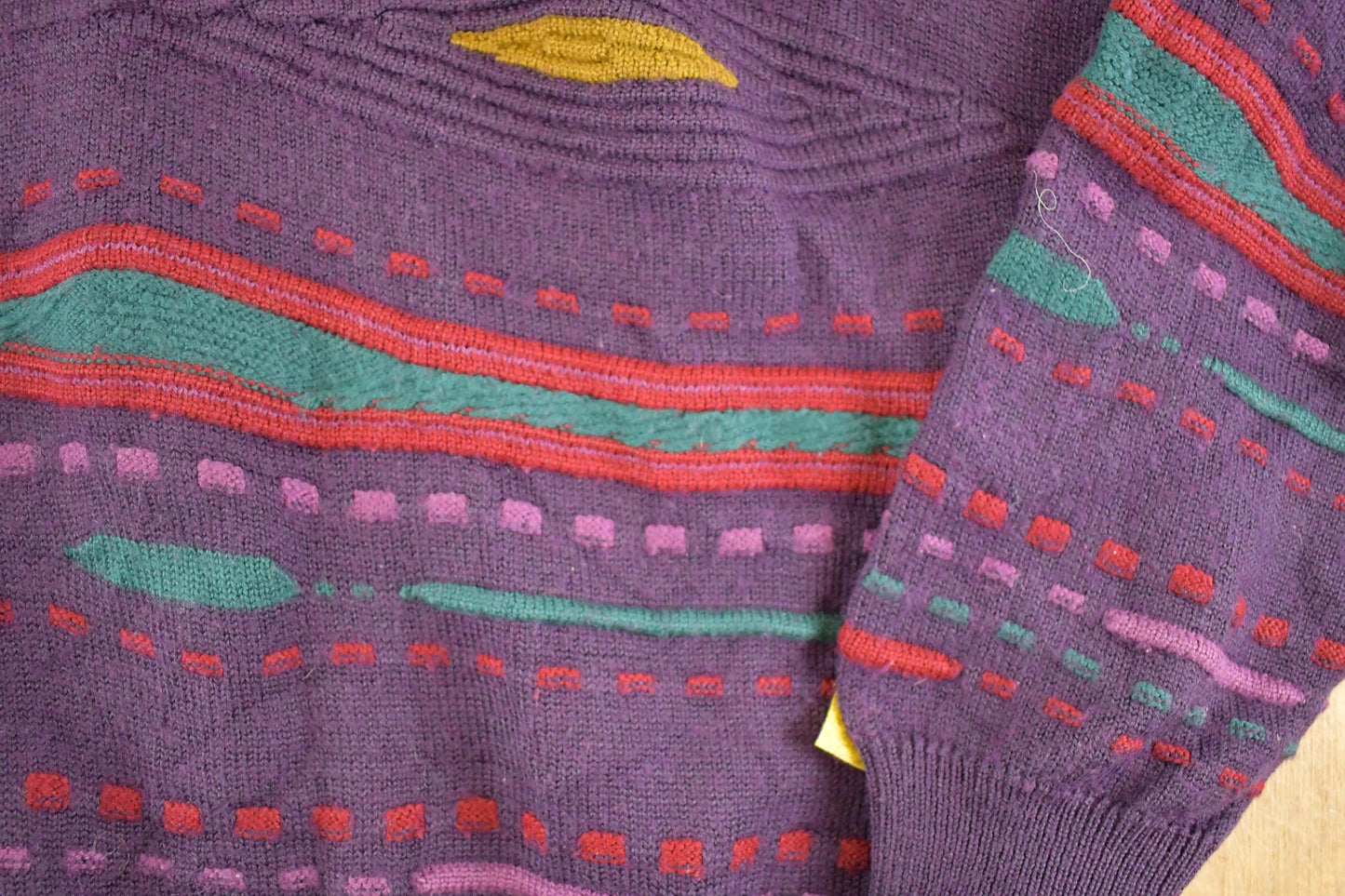 Vintage 1990s Enzo Lorenzo Shawl Knit Abstract Sweater Men's L from propervintagecanada