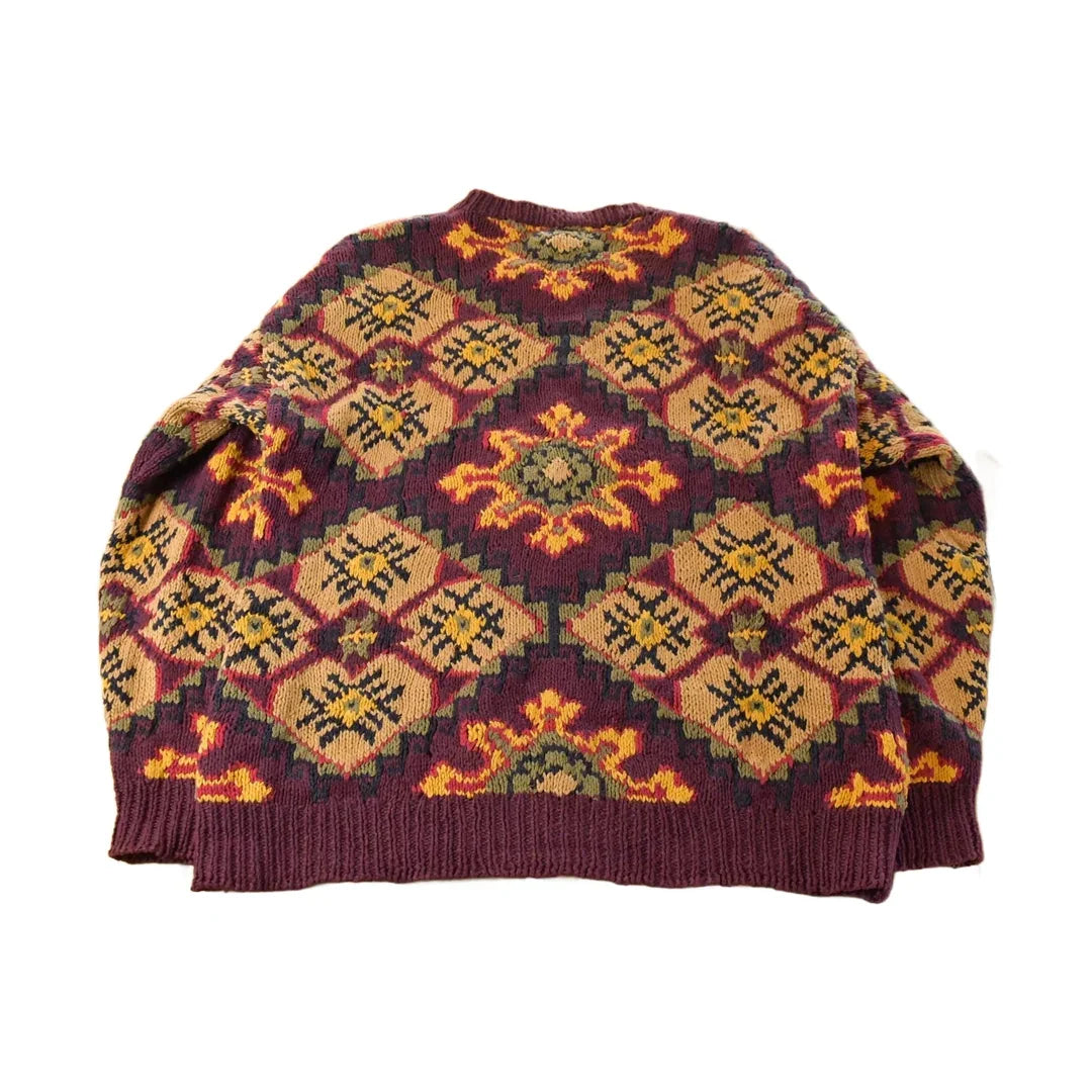 Vintage 1990s Episcia Hand Knit Geometric Crewneck Sweater Men's XL from propervintagecanada