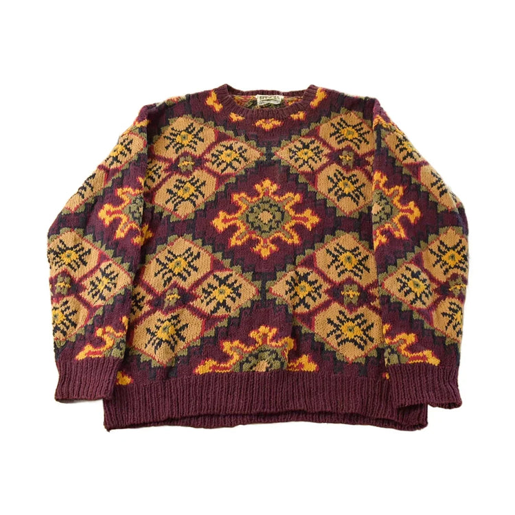 Vintage 1990s Episcia Hand Knit Geometric Crewneck Sweater Men's XL from propervintagecanada